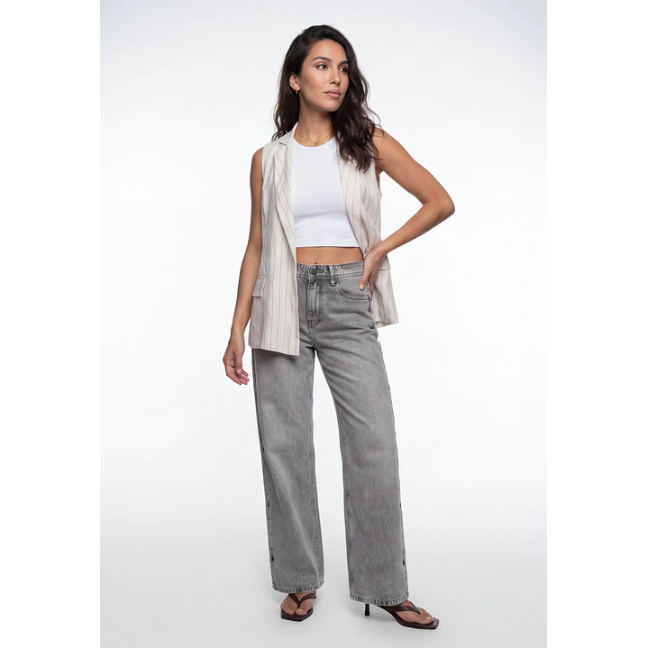 Blazer Rayas Mujer Sin Manga Crudo 3