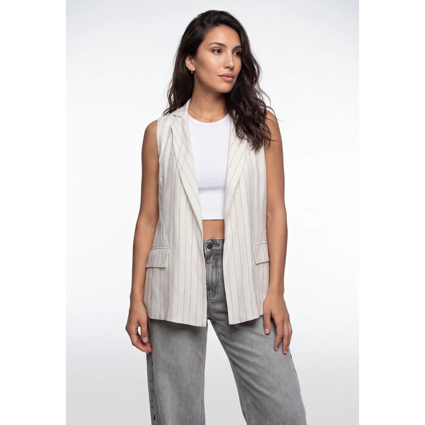 Blazer Rayas Mujer Sin Manga Crudo 1