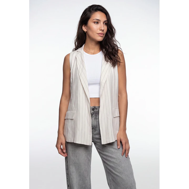 Blazer Rayas Mujer Sin Manga Crudo 1