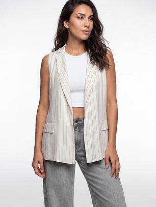 Blazer Rayas Mujer Sin Manga Crudo