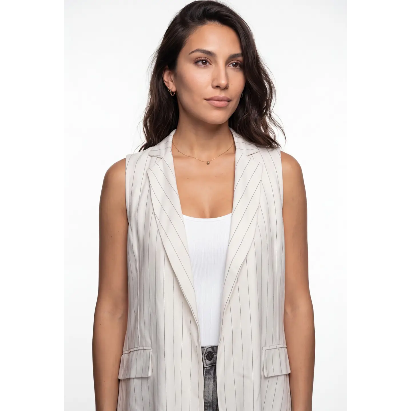 Blazer Rayas Mujer Sin Manga Crudo 4