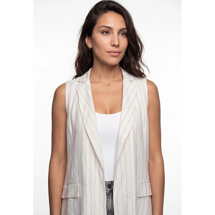 Blazer Rayas Mujer Sin Manga Crudo 4