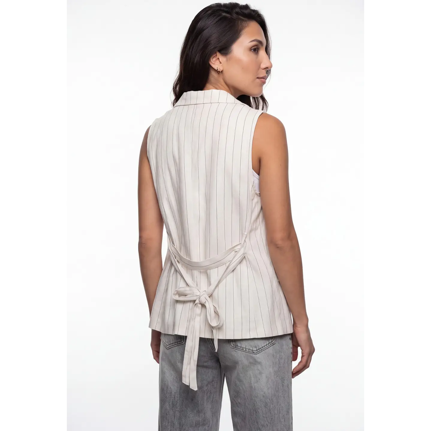 Blazer Rayas Mujer Sin Manga Crudo 2