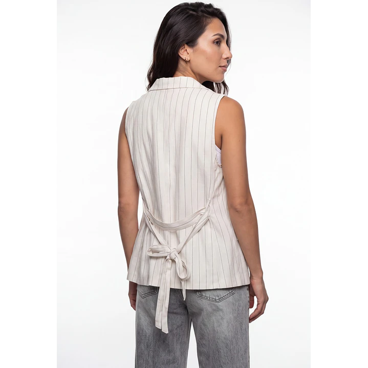 Blazer Rayas Mujer Sin Manga Crudo 2