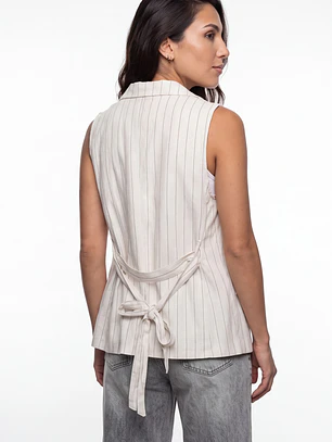 Blazer Rayas Mujer Sin Manga Crudo