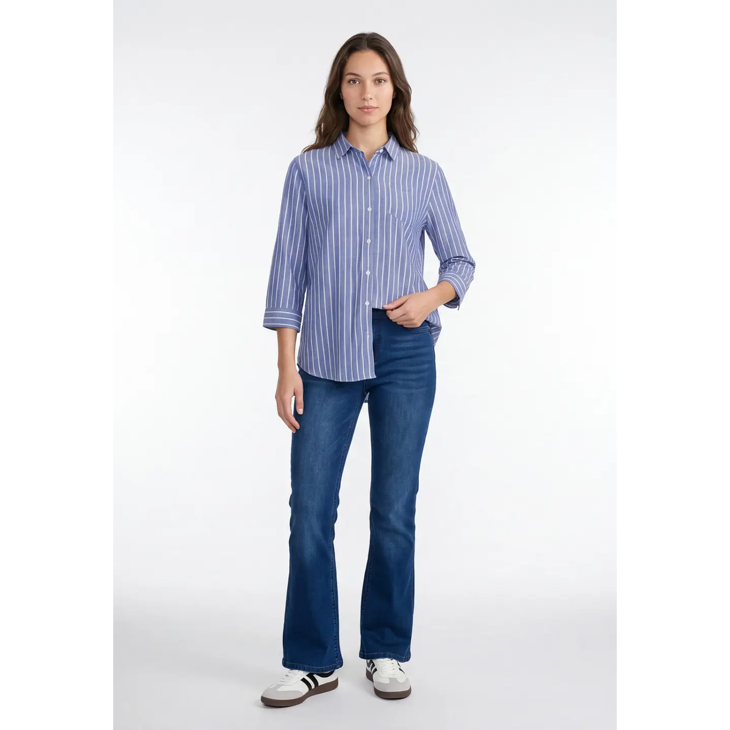 Blusa Rayada Mujer Manga Larga Azul 3