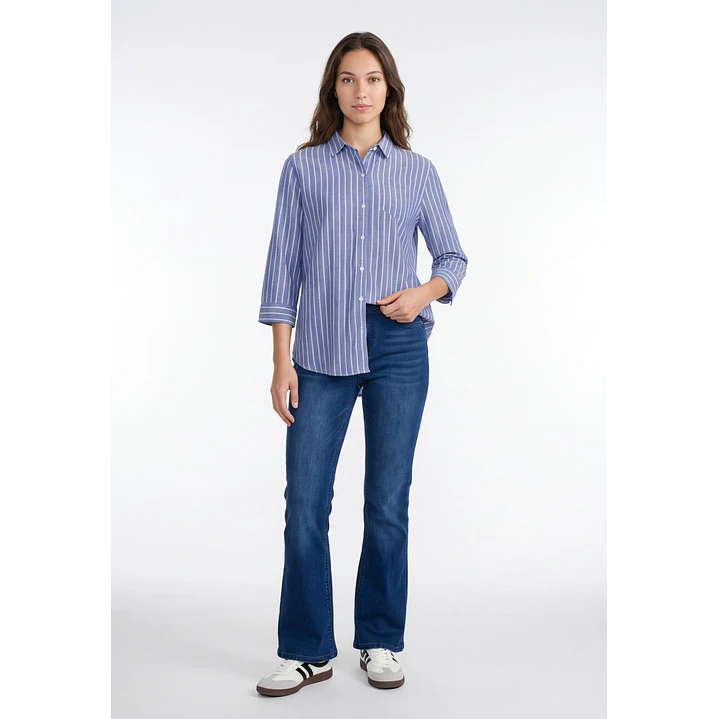 Blusa Rayada Mujer Manga Larga Azul 3