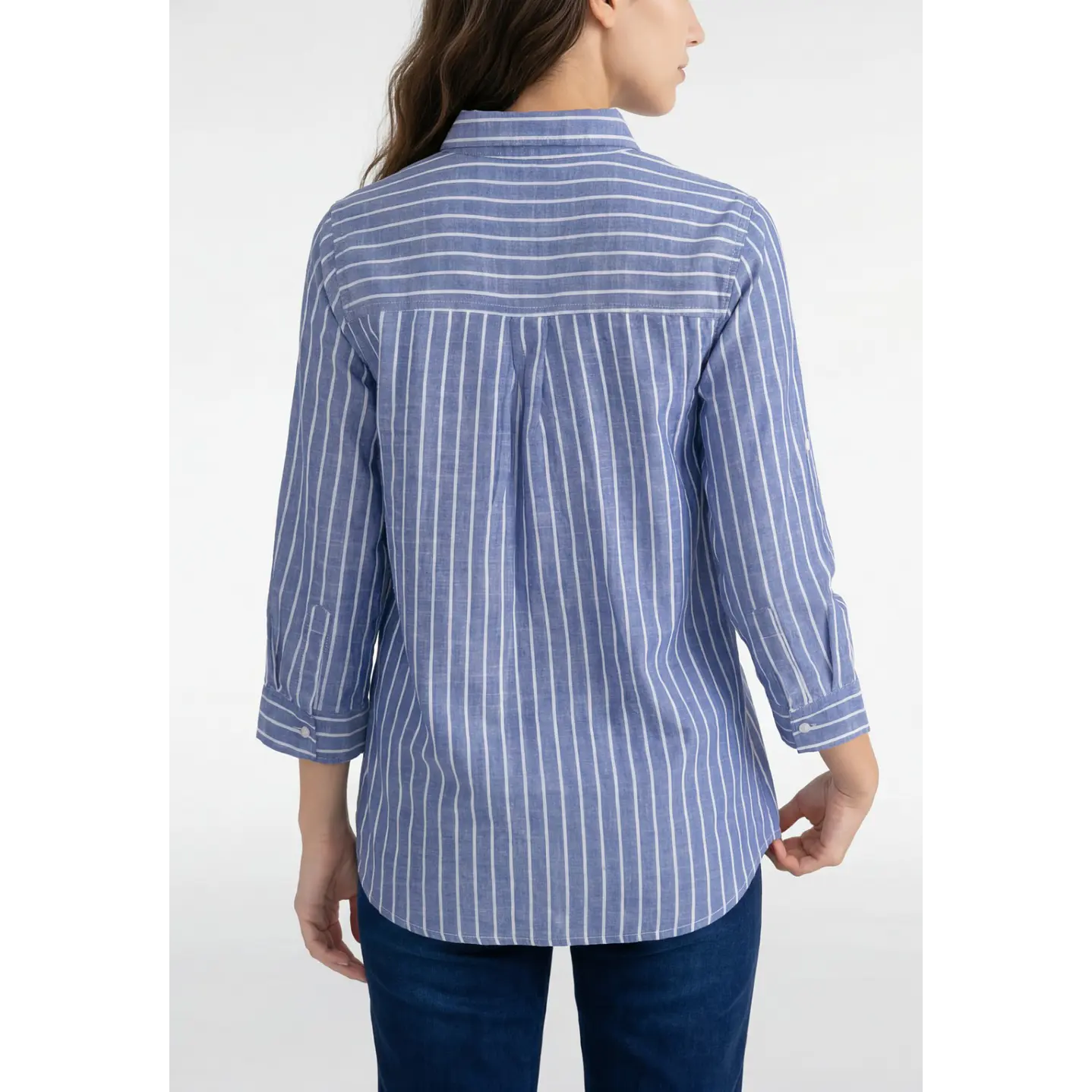 Blusa Rayada Mujer Manga Larga Azul 2