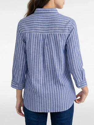 Blusa Rayada Mujer Manga Larga Azul