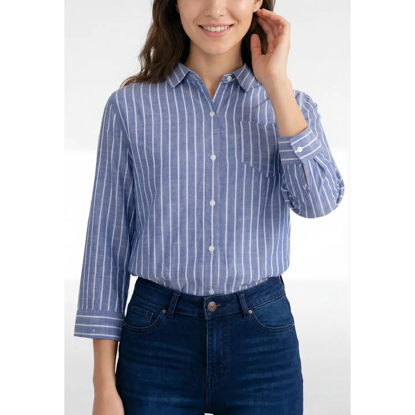 Blusa Rayada Mujer Manga Larga Azul 4