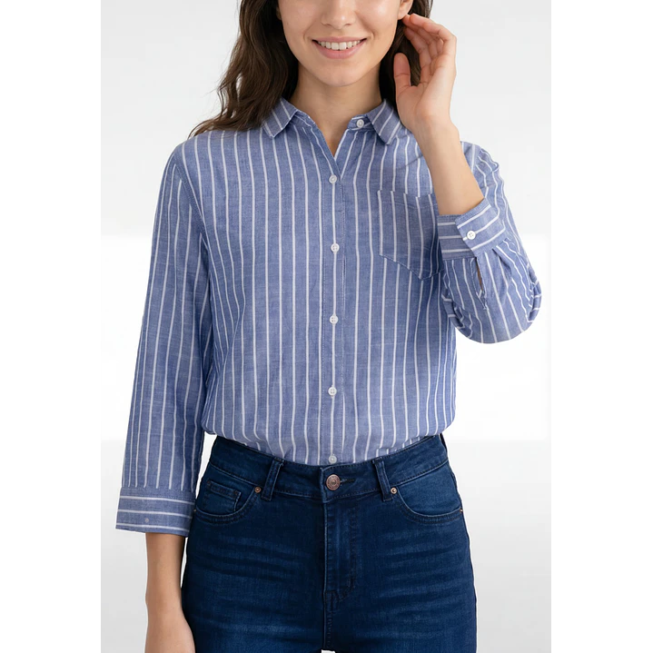 Blusa Rayada Mujer Manga Larga Azul 4