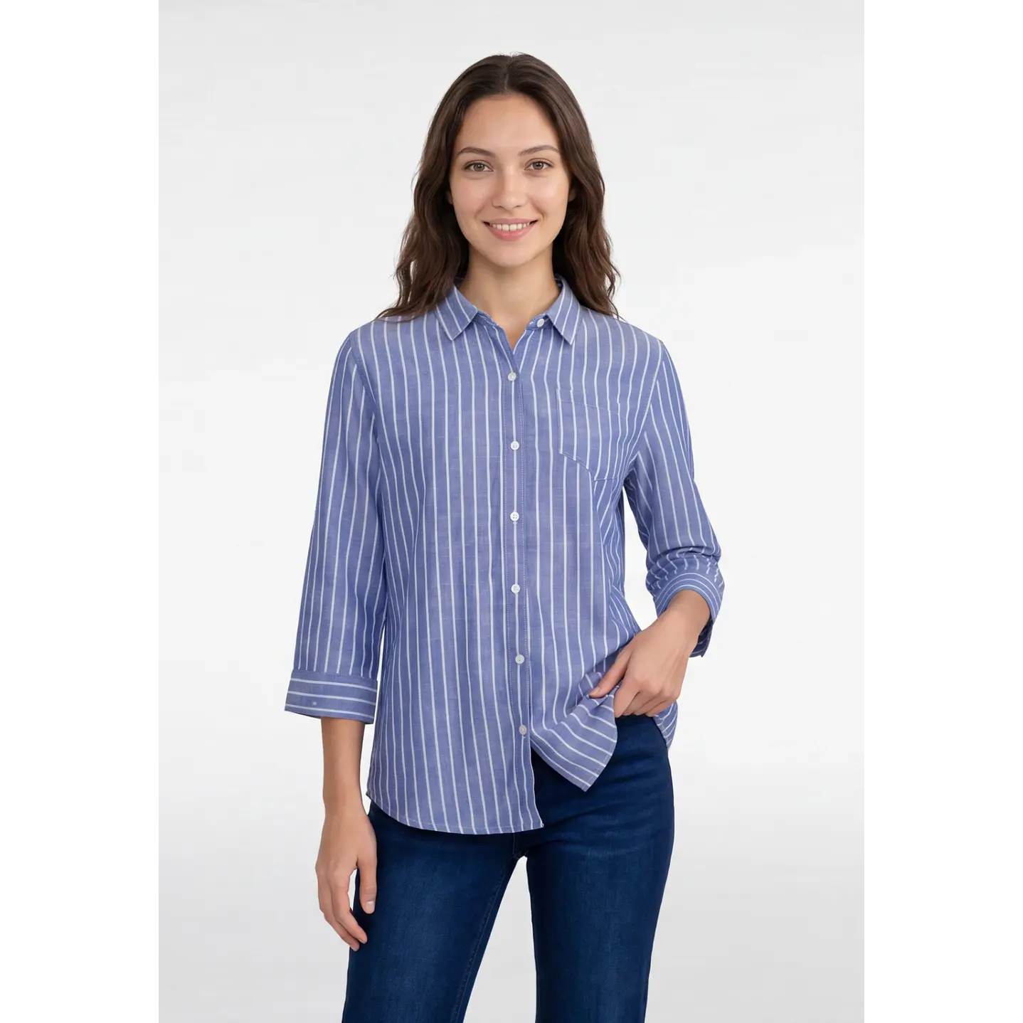 Blusa Rayada Mujer Manga Larga Azul 1