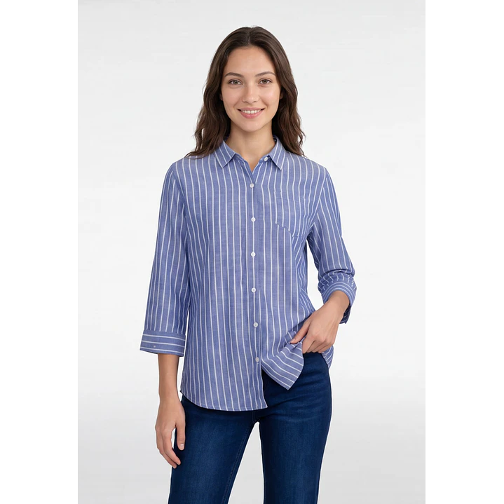 Blusa Rayada Mujer Manga Larga Azul 1