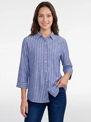 Blusa Rayada Mujer Manga Larga Azul