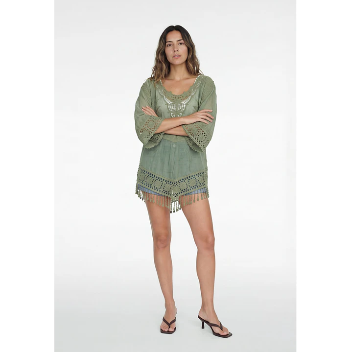 Blusa Macrame Mujer Manga 3/4 Verde 3