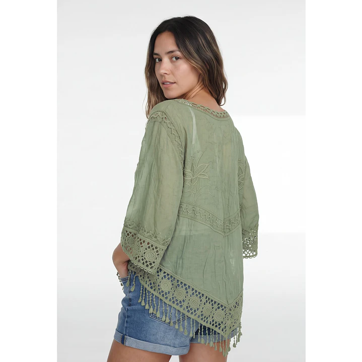 Blusa Macrame Mujer Manga 3/4 Verde 2