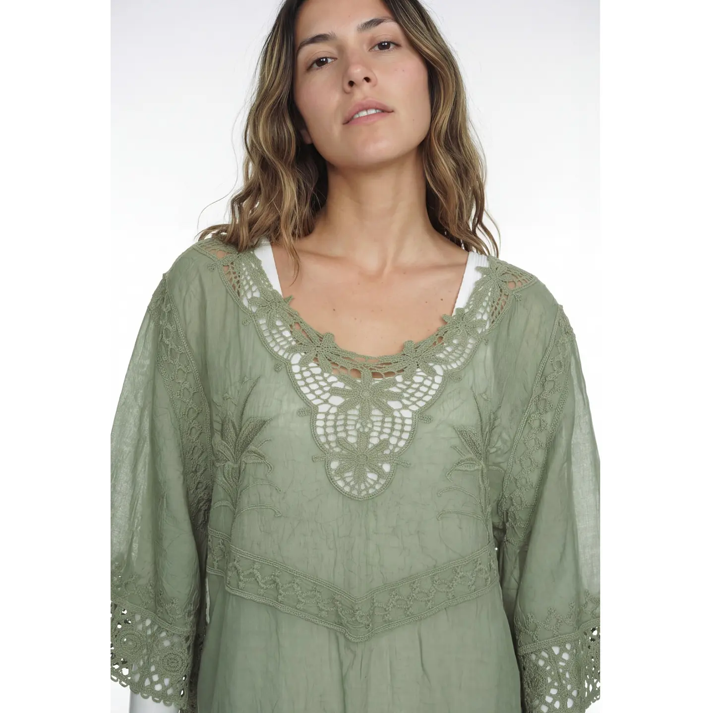 Blusa Macrame Mujer Manga 3/4 Verde 4