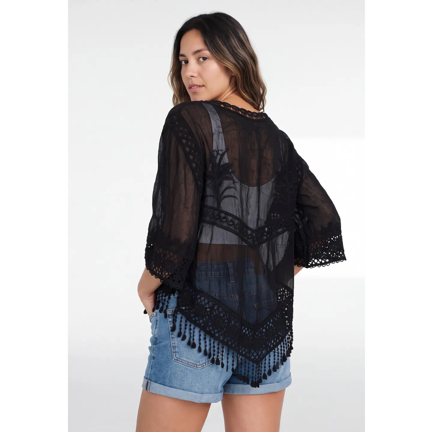 Blusa Macrame Mujer Manga 3/4 Negro 2