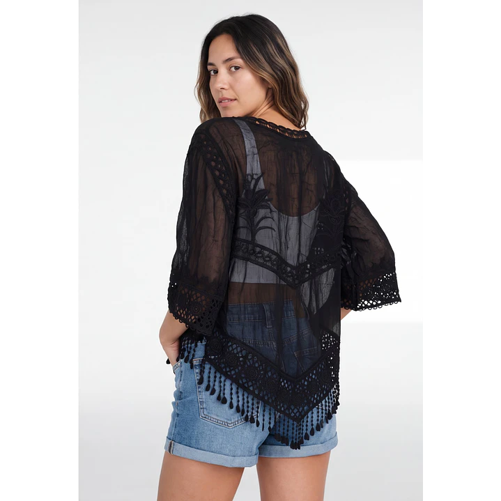 Blusa Macrame Mujer Manga 3/4 Negro 2