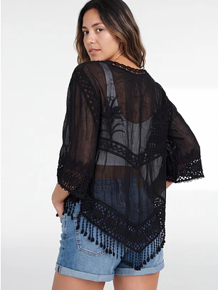 Blusa Macrame Mujer Manga 3/4 Negro