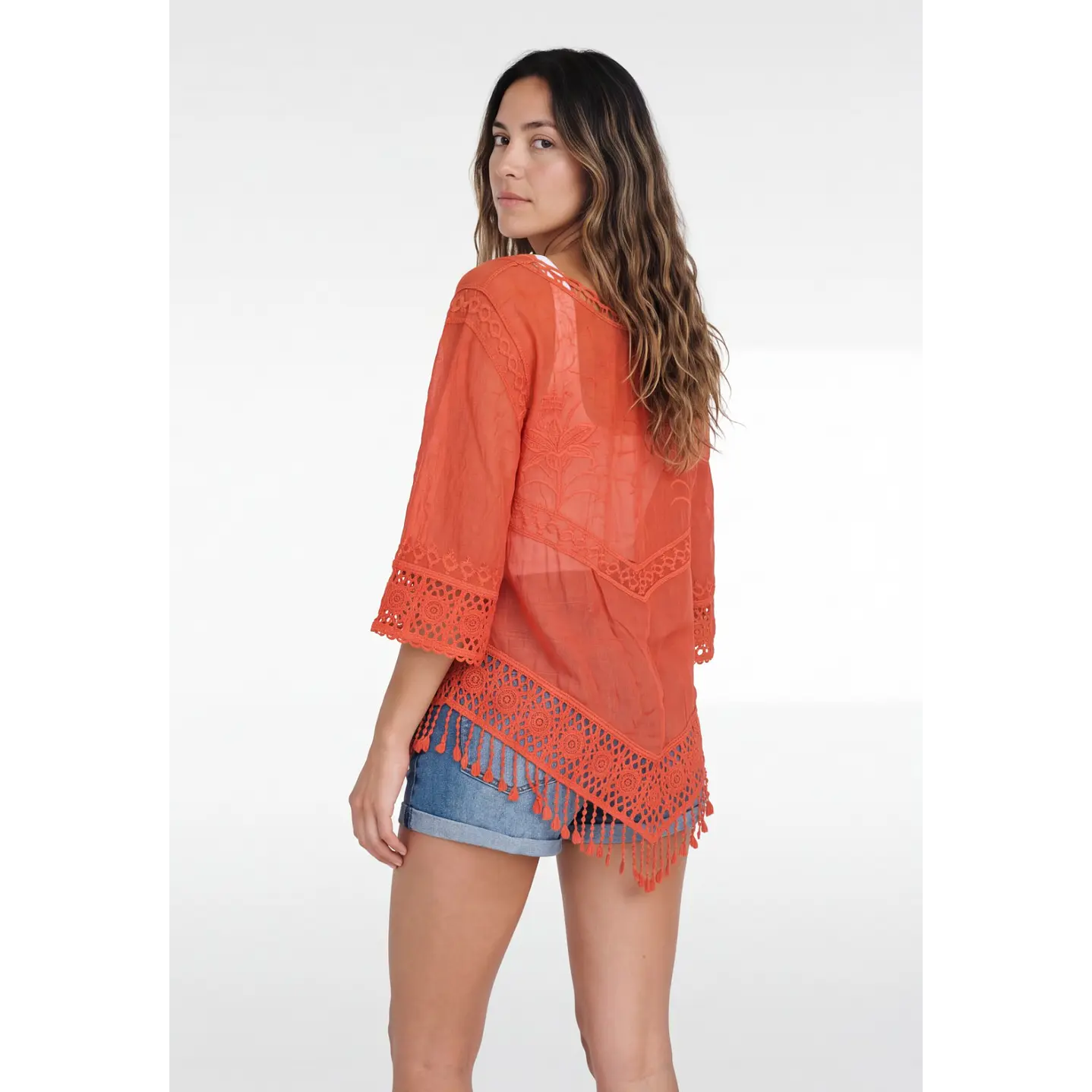 Blusa Macrame Mujer Manga 3/4 Coral 2