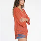 Blusa Macrame Mujer Manga 3/4 Coral - Miniatura 4
