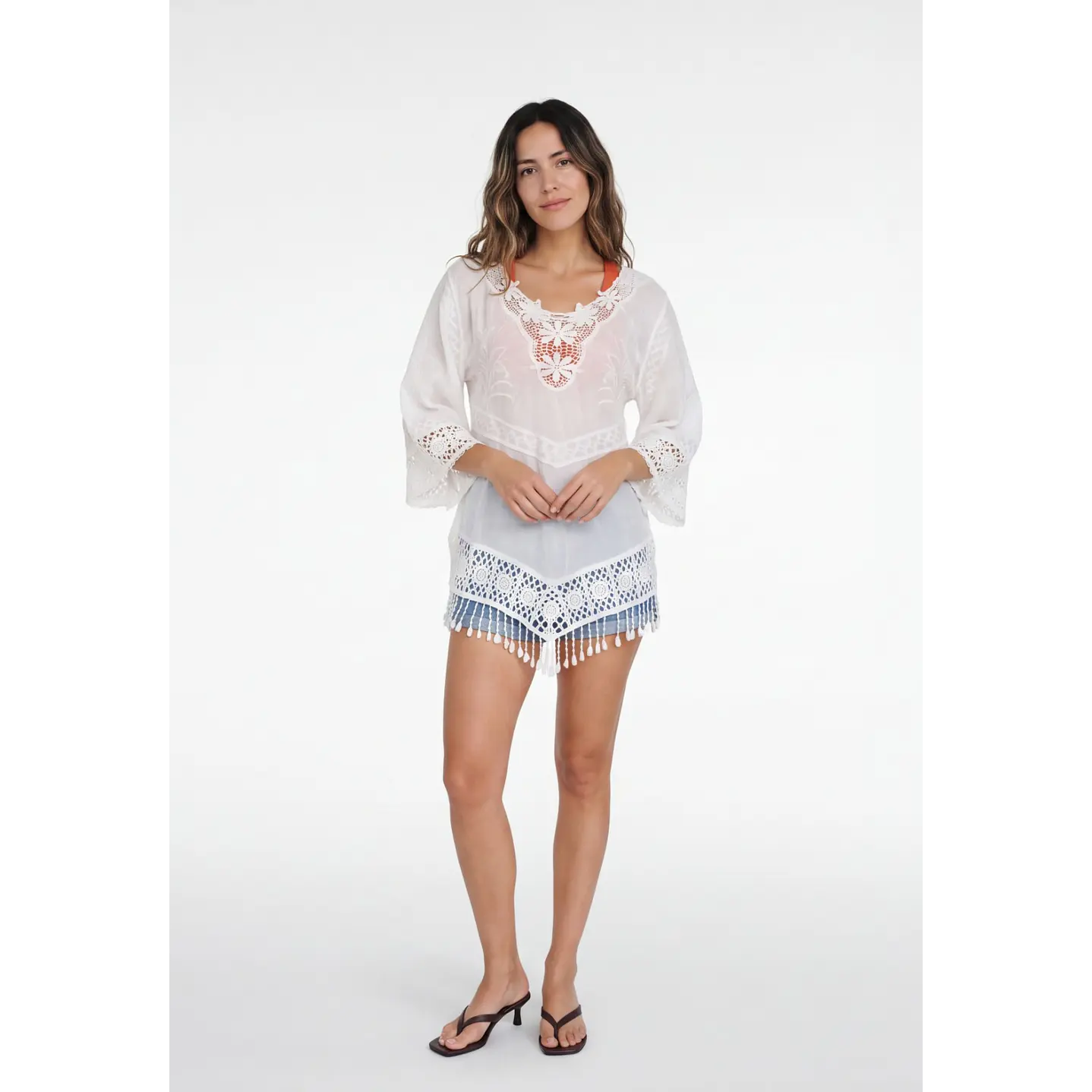 Blusa Macrame Mujer Manga 3/4 Blanco 3