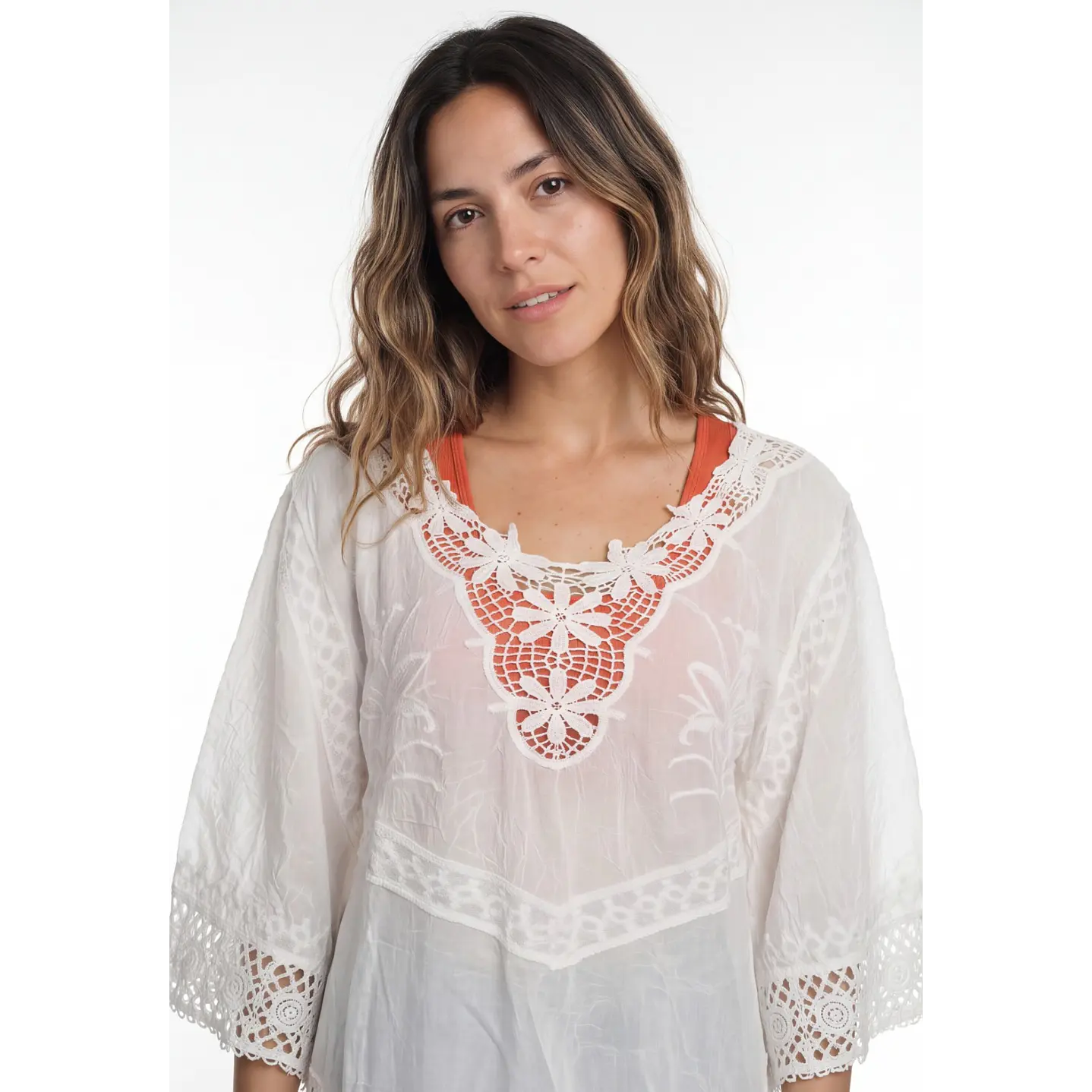 Blusa Macrame Mujer Manga 3/4 Blanco 4