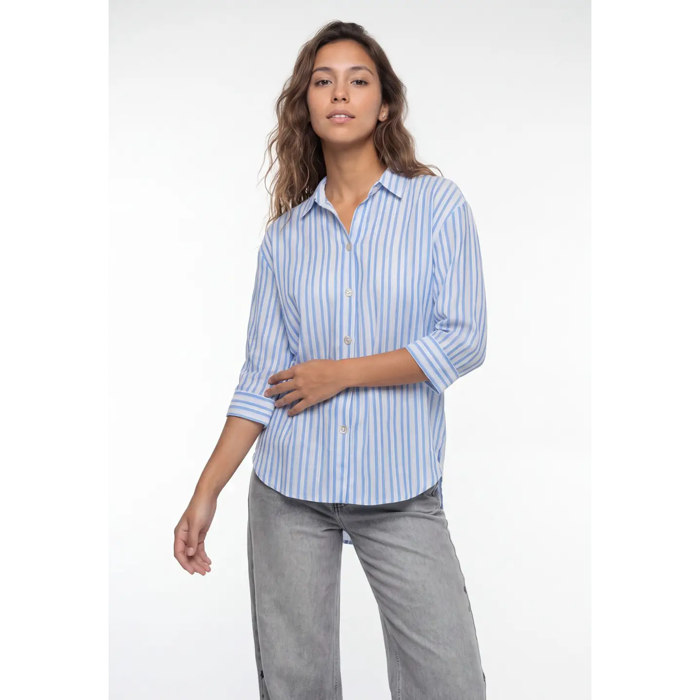 Blusa Rayada Mujer Manga 3/4 Celeste 1