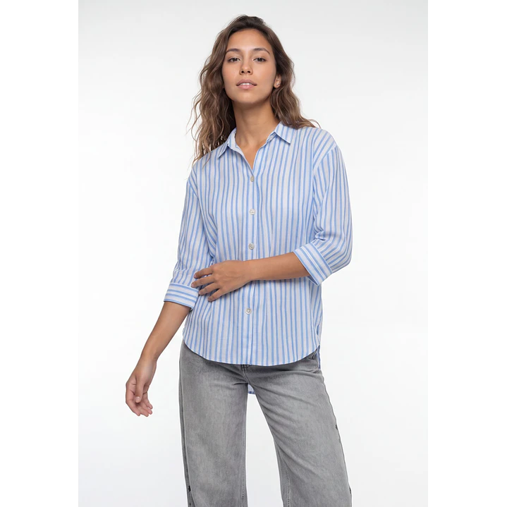 Blusa Rayada Mujer Manga 3/4 Celeste 1