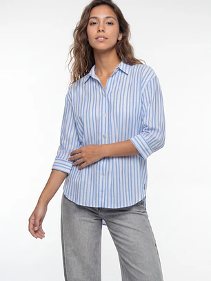 Blusa Rayada Mujer Manga 3/4 Celeste