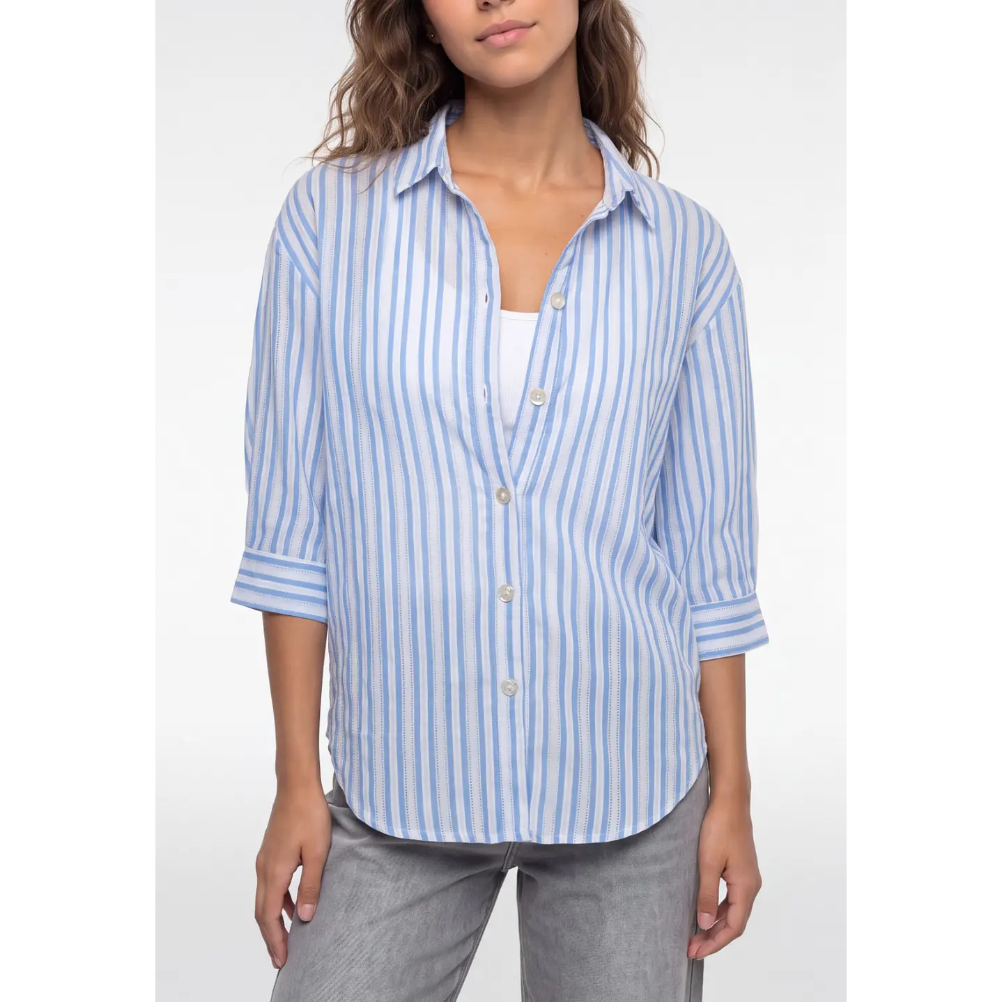 Blusa Rayada Mujer Manga 3/4 Celeste 4
