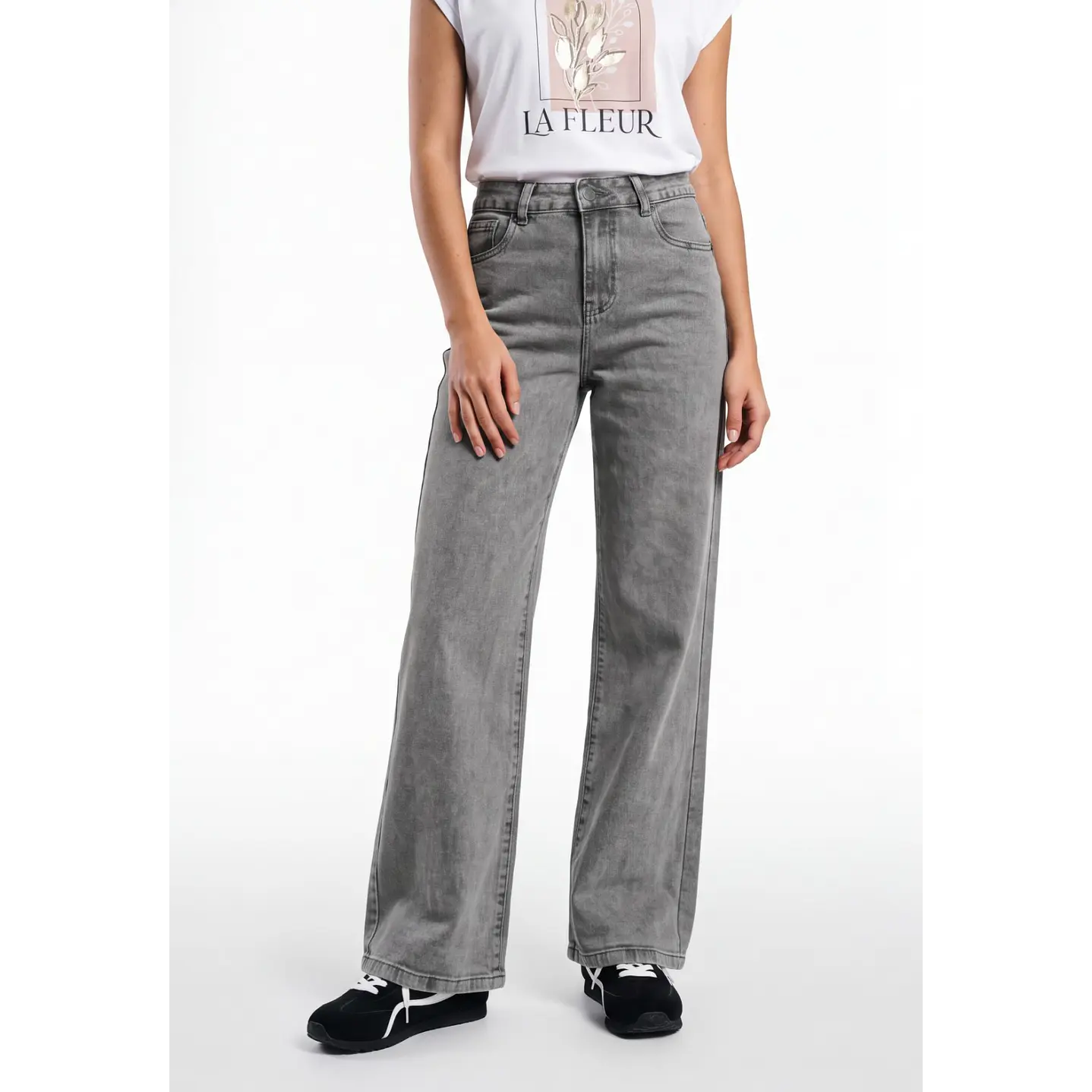 Jeans Wide Leg Mujer Gris 1