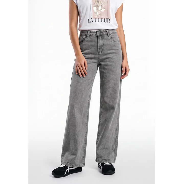 Jeans Wide Leg Mujer Gris 1