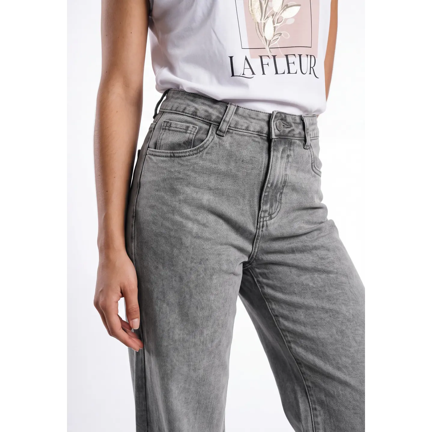 Jeans Wide Leg Mujer Gris 4