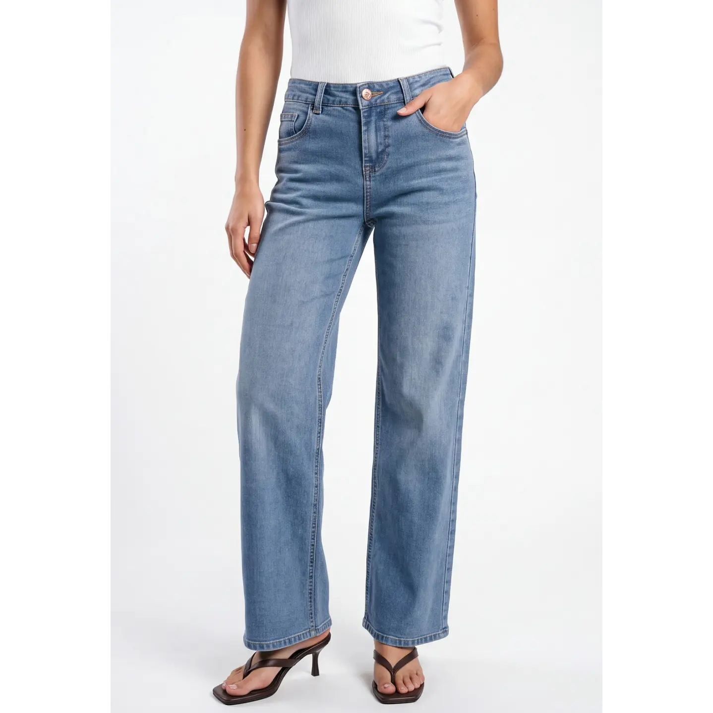 Jeans Wide Leg Mujer Azul 1