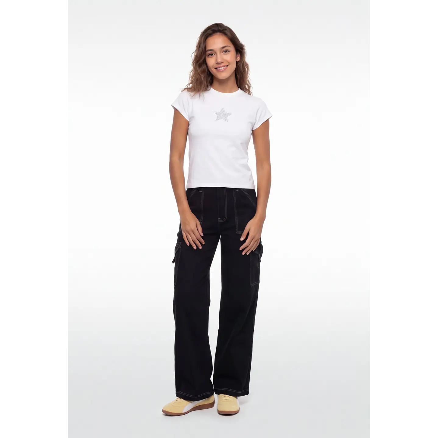 Jeans Contraste Cargo Mujer Negro 3