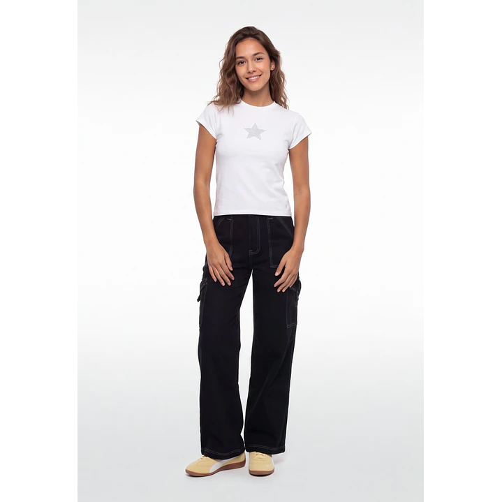 Jeans Contraste Cargo Mujer Negro 3