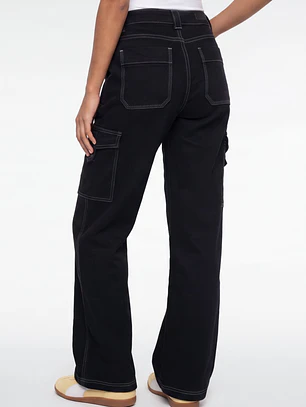 Jeans Contraste Cargo Mujer Negro