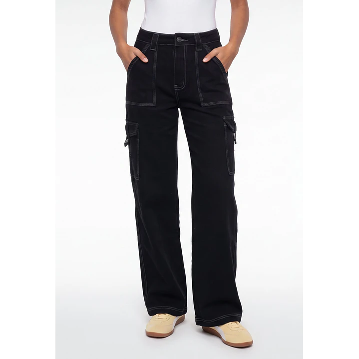 Jeans Contraste Cargo Mujer Negro 1