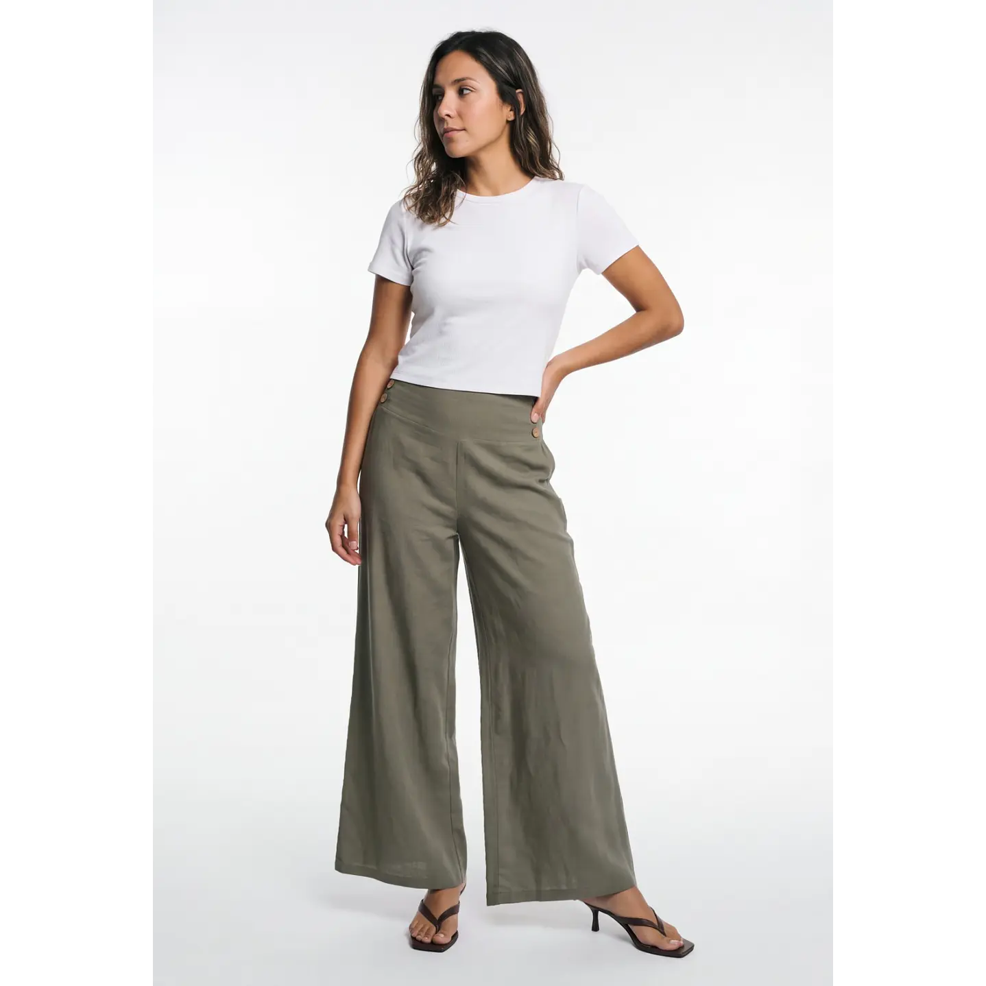 Pantalón Palazzo Liso Mujer Verde 3