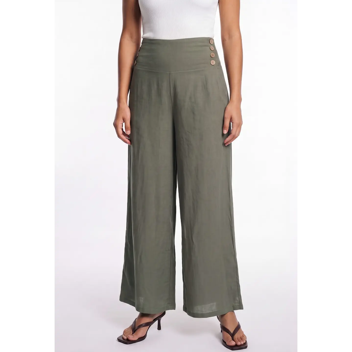 Pantalón Palazzo Liso Mujer Verde 1