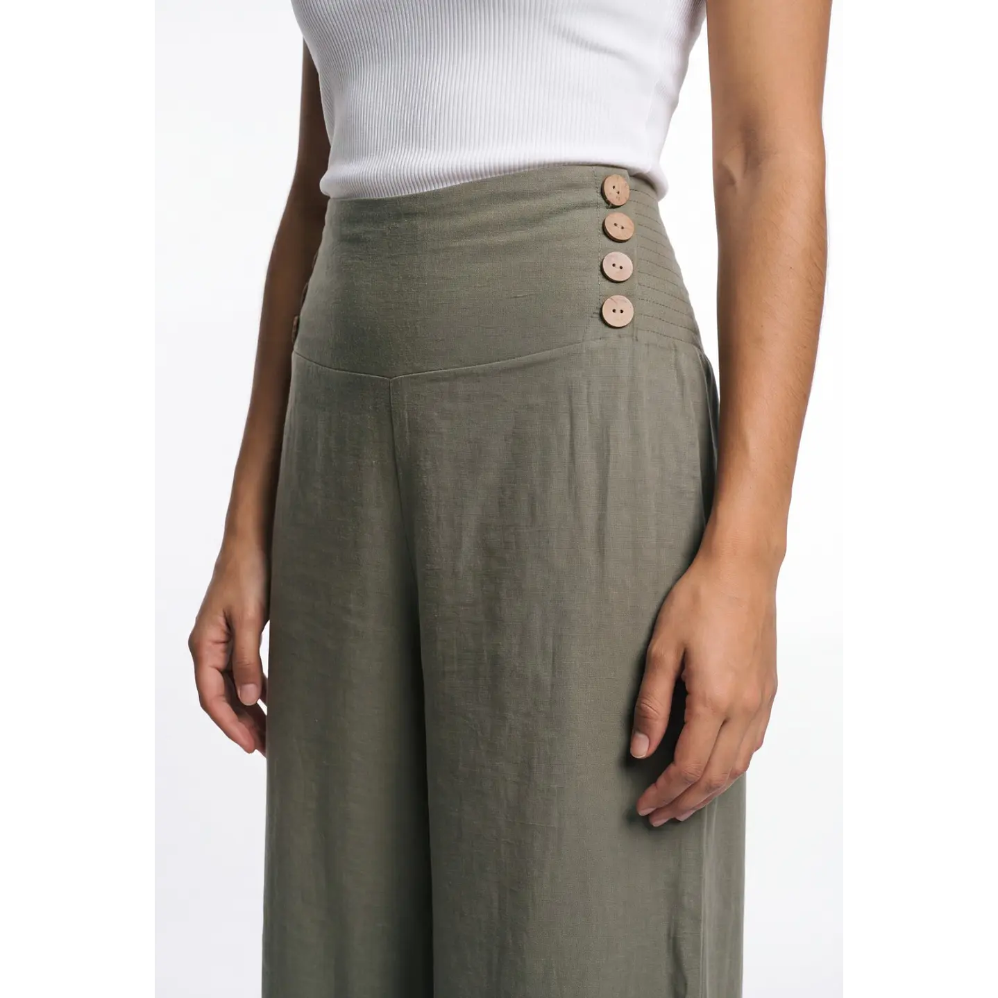 Pantalón Palazzo Liso Mujer Verde 4
