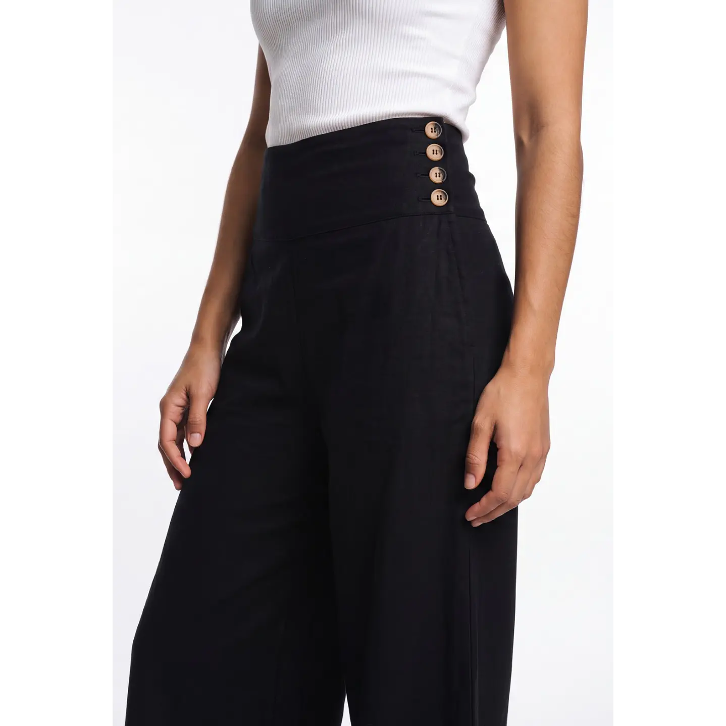 Pantalón Palazzo Liso Mujer Negro 4
