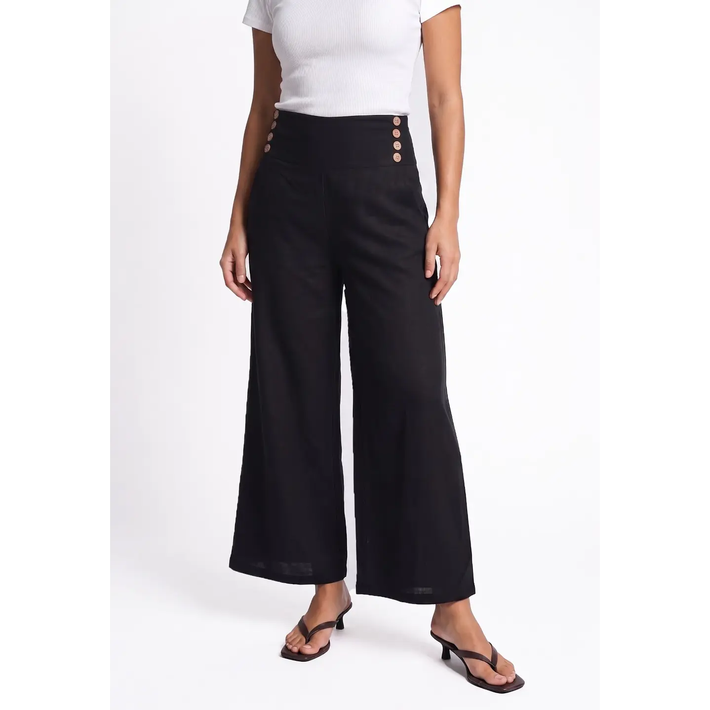 Pantalón Palazzo Liso Mujer Negro 1