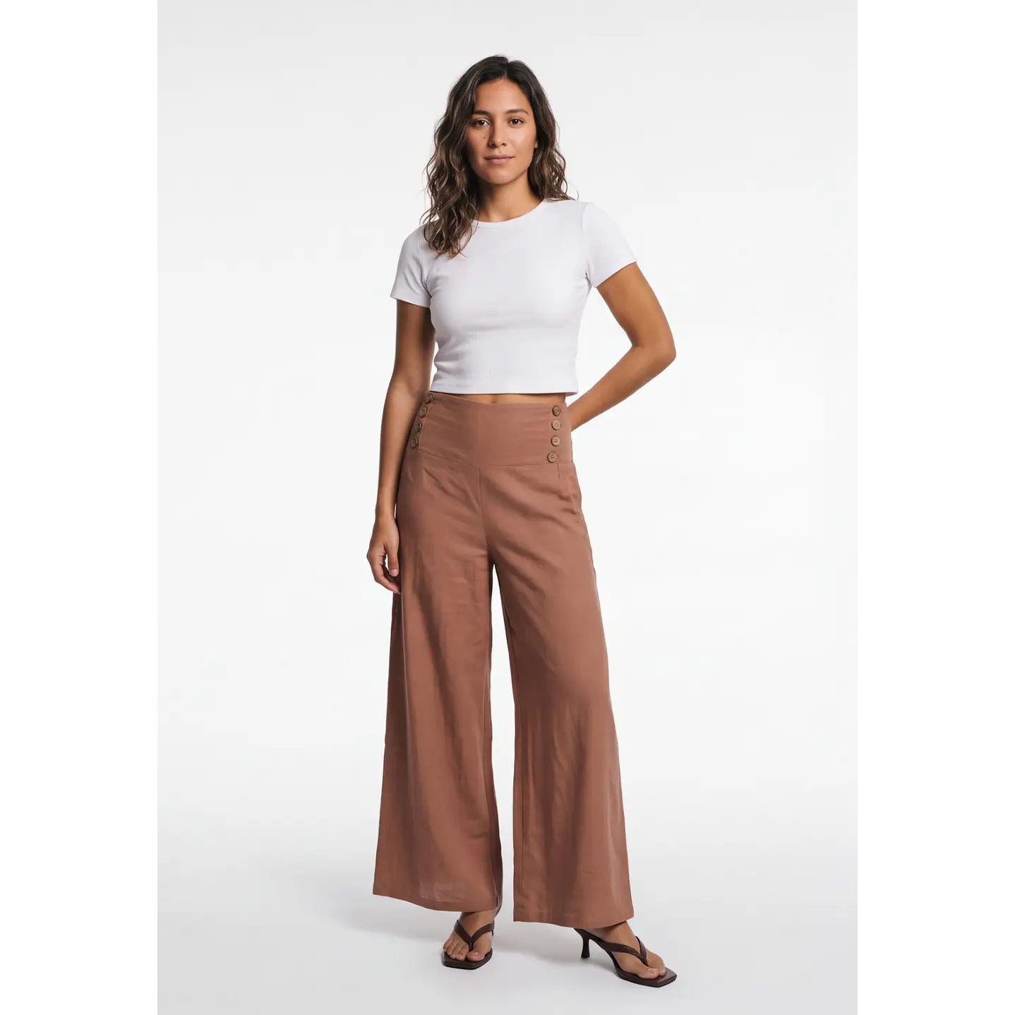Pantalón Palazzo Liso Mujer Ladrillo 3