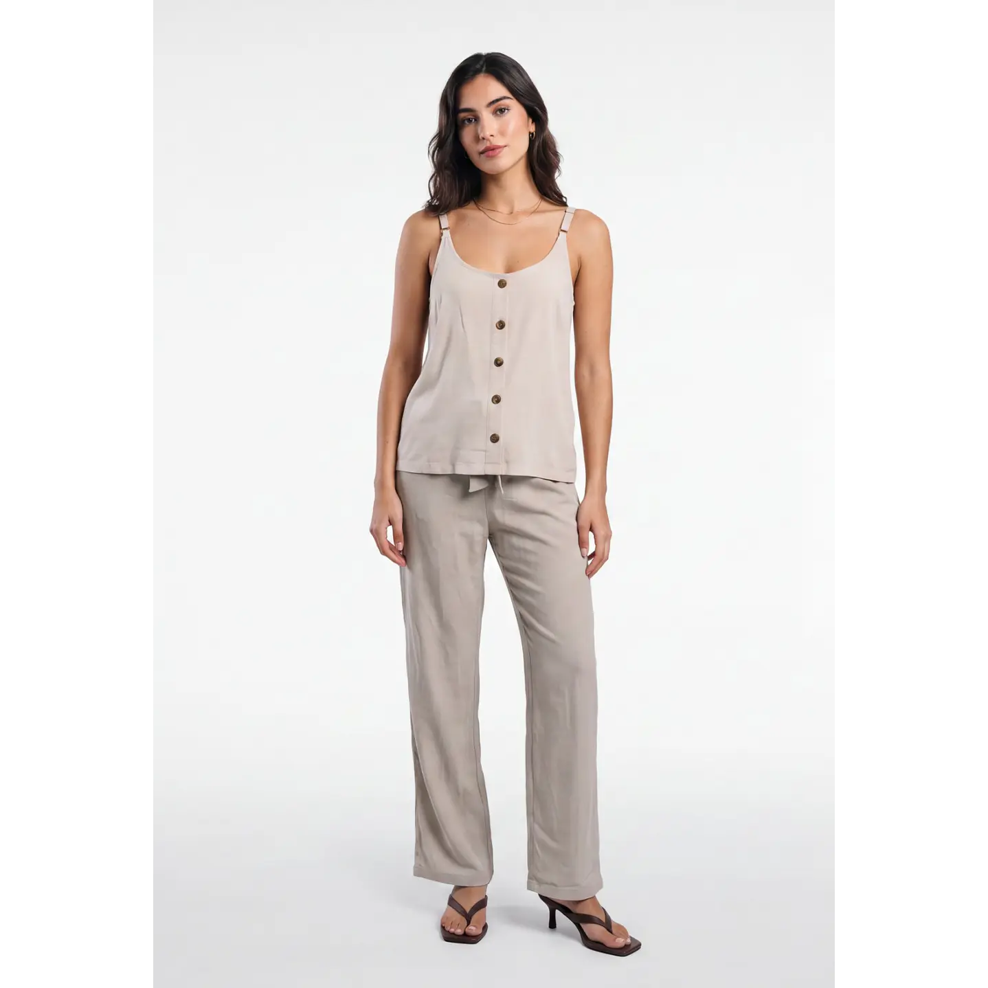 Pantalón Palazzo Liso Mujer Beige 3