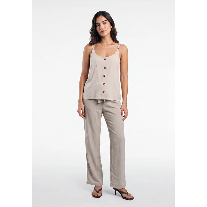 Pantalón Palazzo Liso Mujer Beige 3