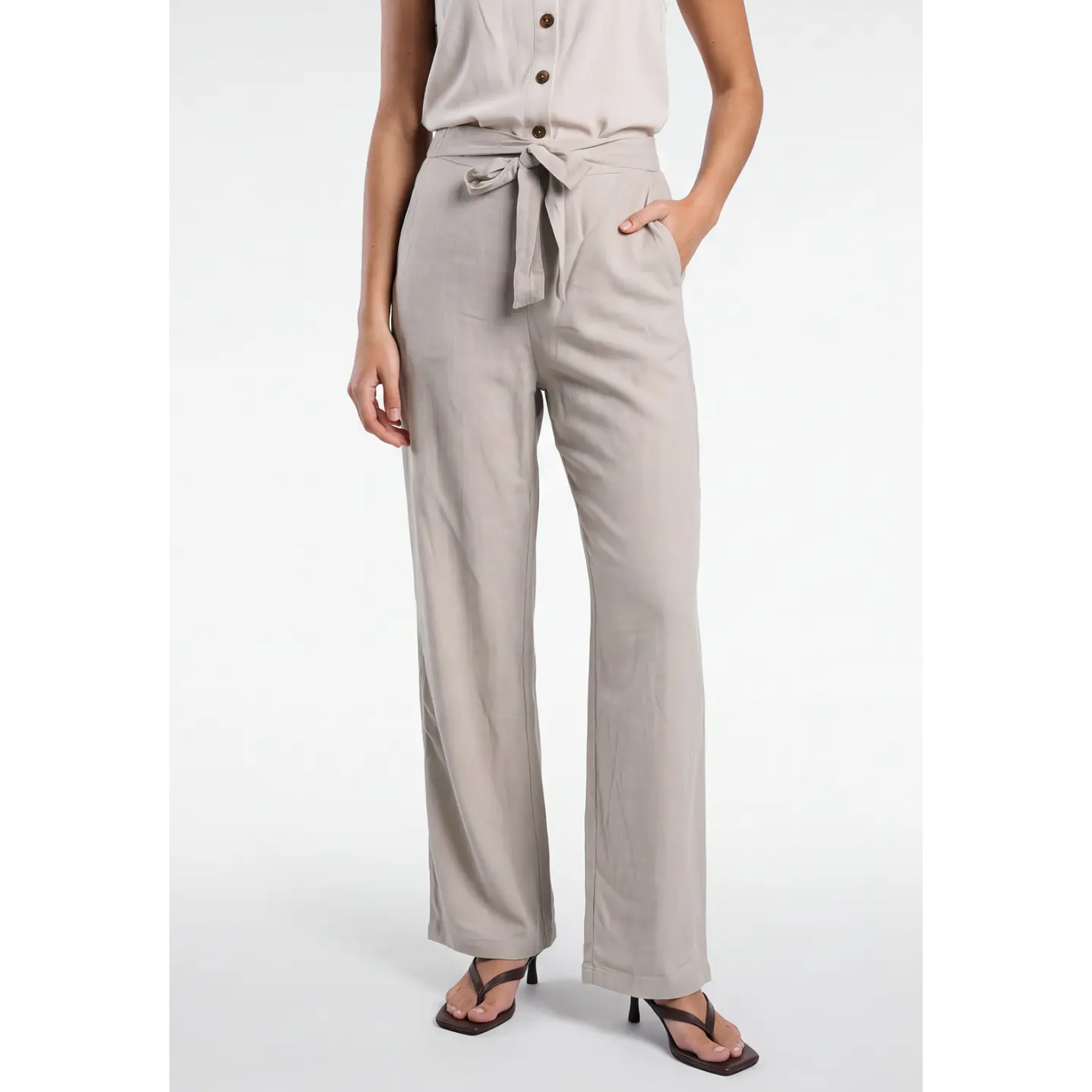 Pantalón Palazzo Liso Mujer Beige 1