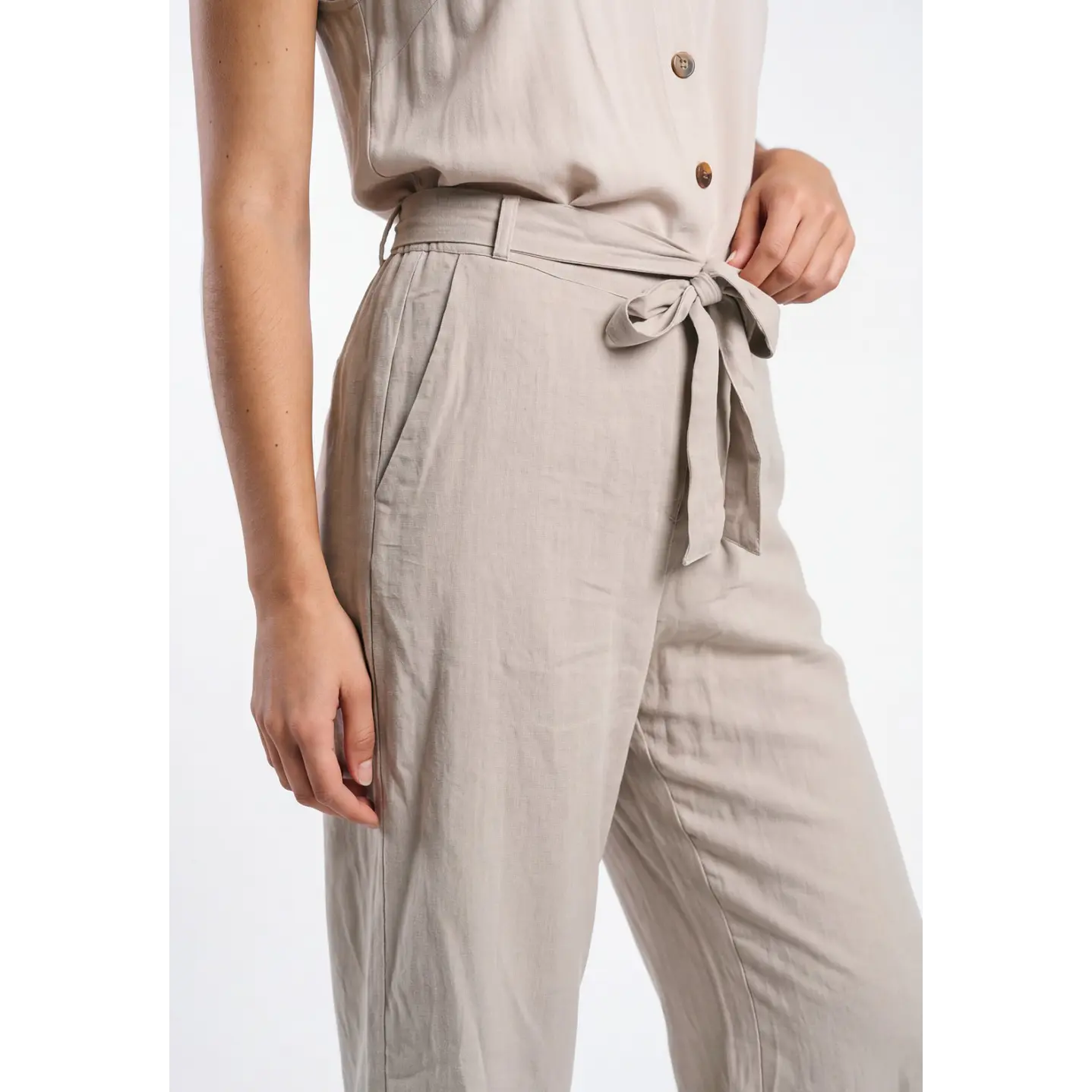 Pantalón Palazzo Liso Mujer Beige 4